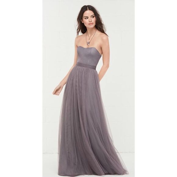 WToo by Watters Strapless Bobbinet Long Bridesmaid Dress Pewter Gray Size  12